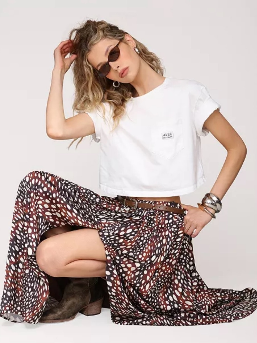 Avec les filles high slit western maxi skirt